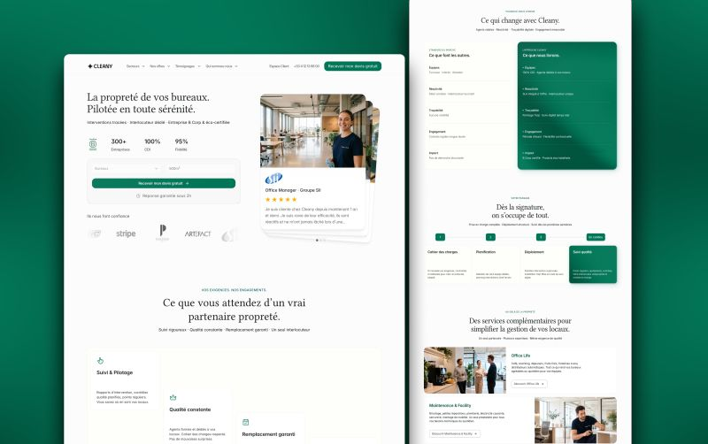 Cleany Framer website homepage and content pages