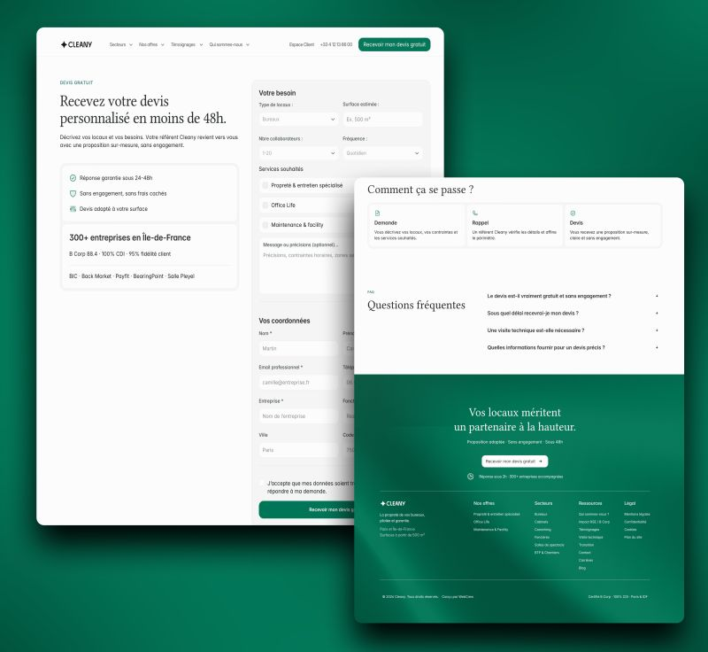 Cleany quote form and conversion flow