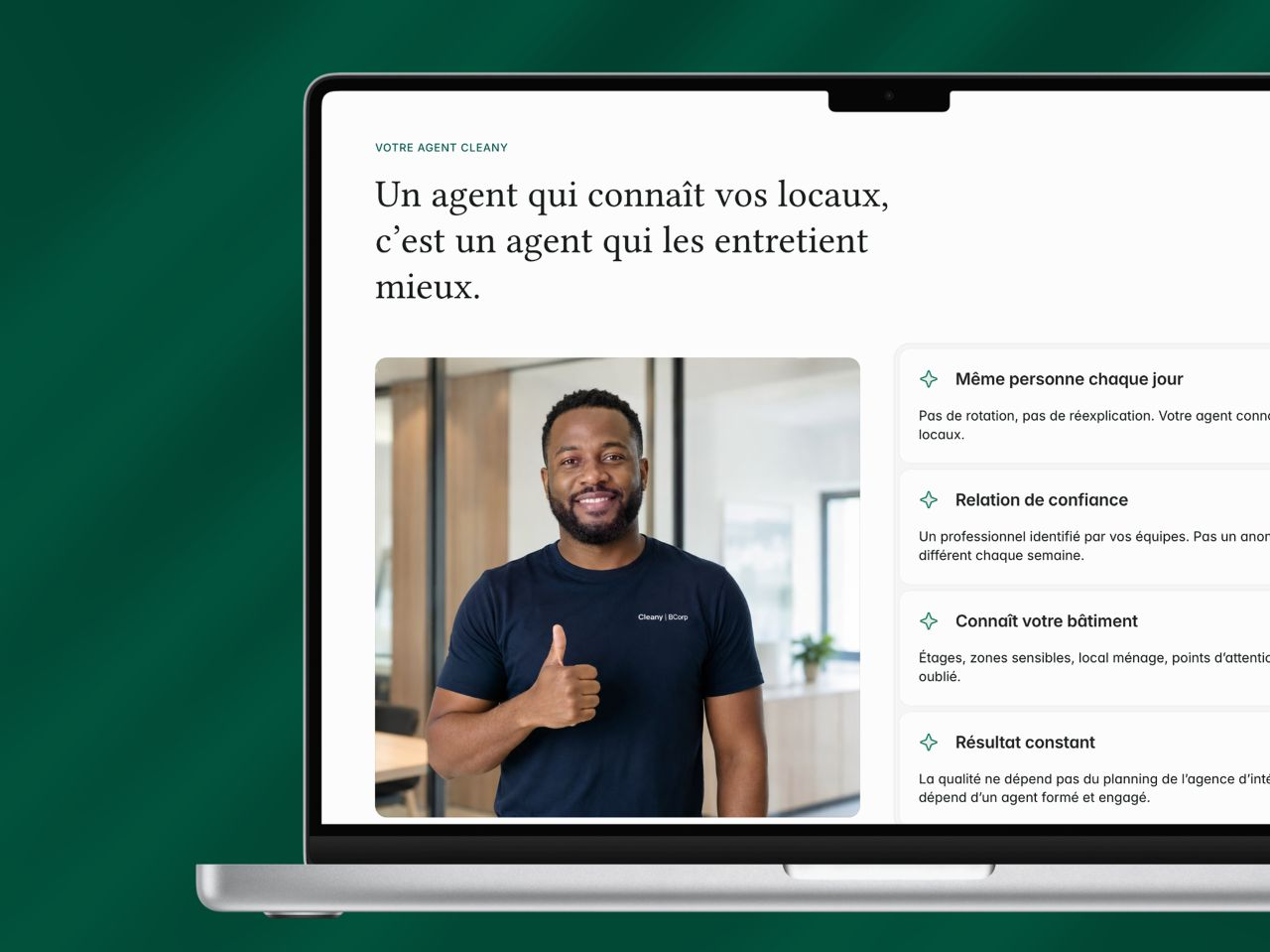 Cleany cleaner and service story page