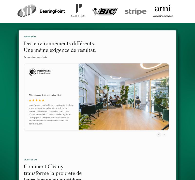 Cleany testimonials and case studies page