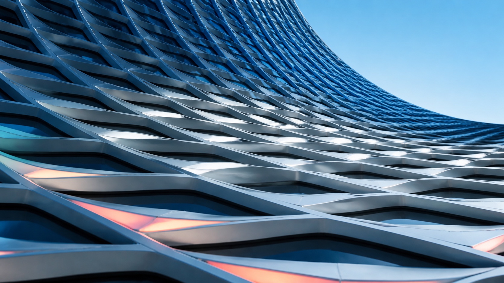 Curved architectural lattice representing a connected startup system