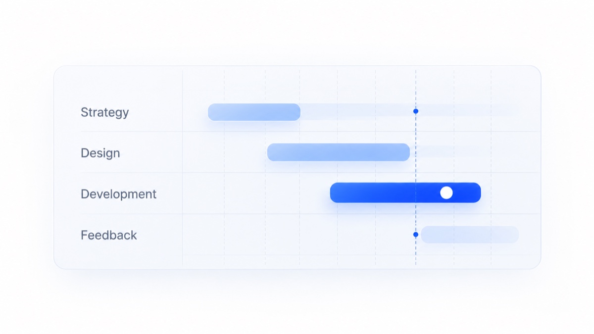 Project timeline showing strategy, design, development, and feedback