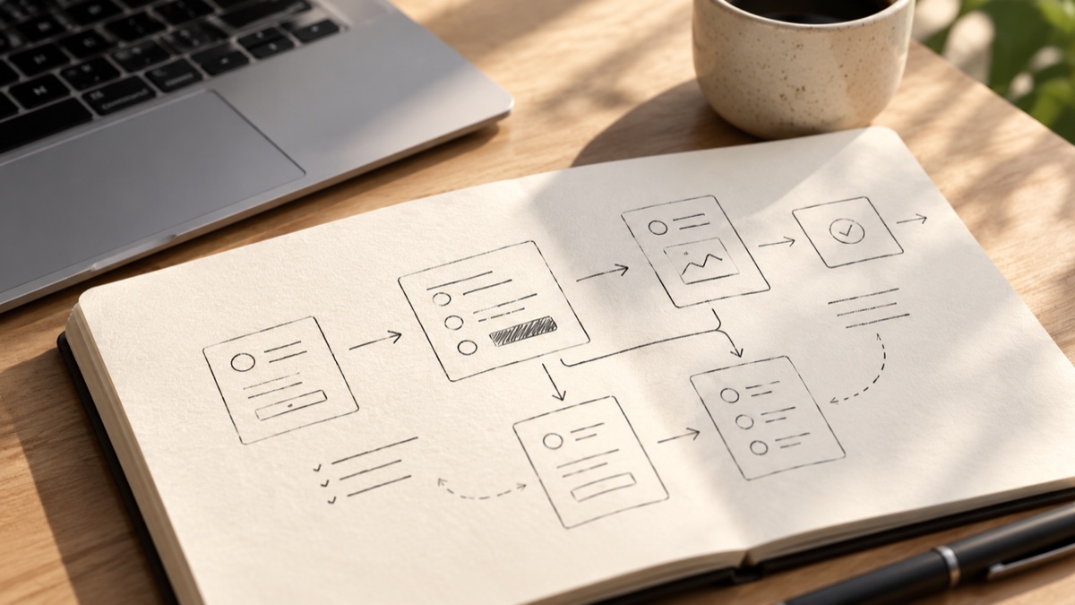 Product flow sketched in a notebook