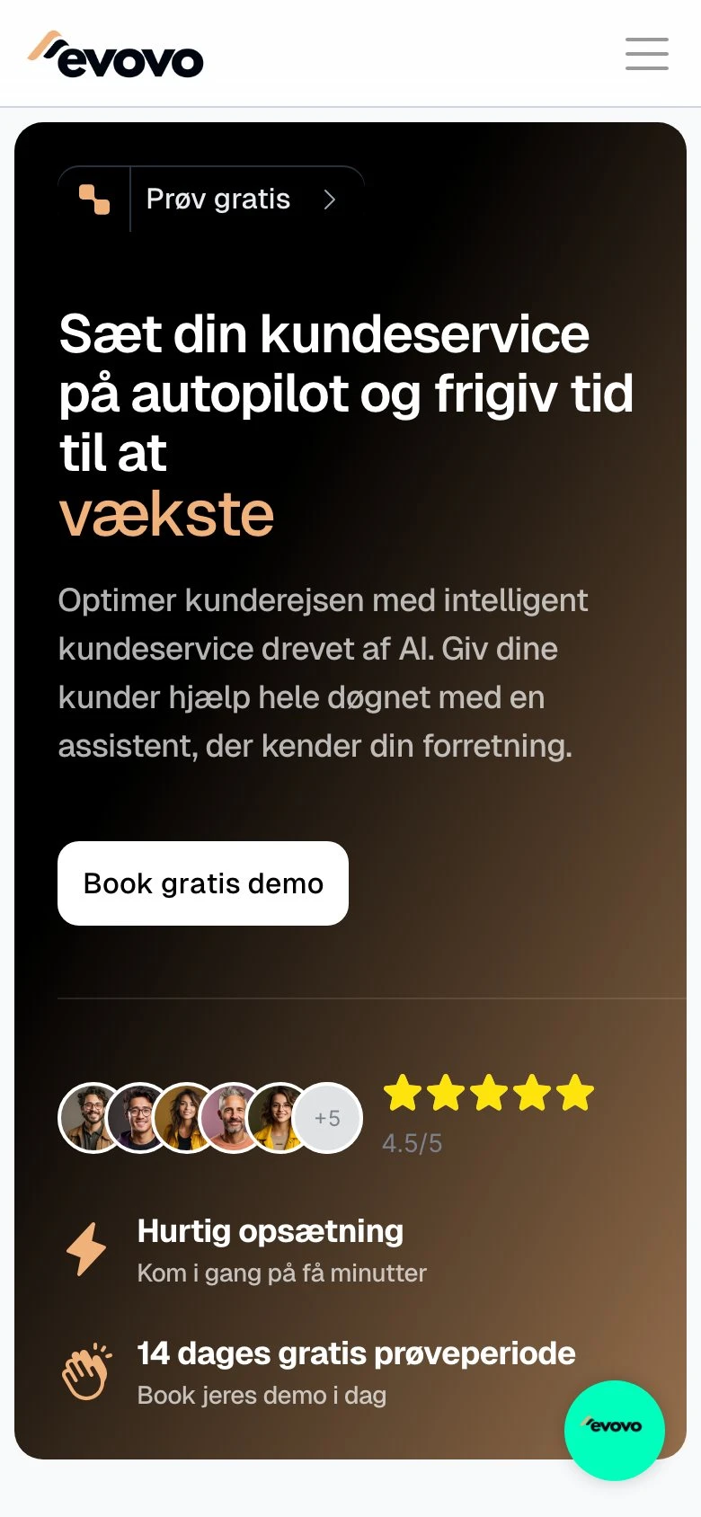 Evovo mobile view