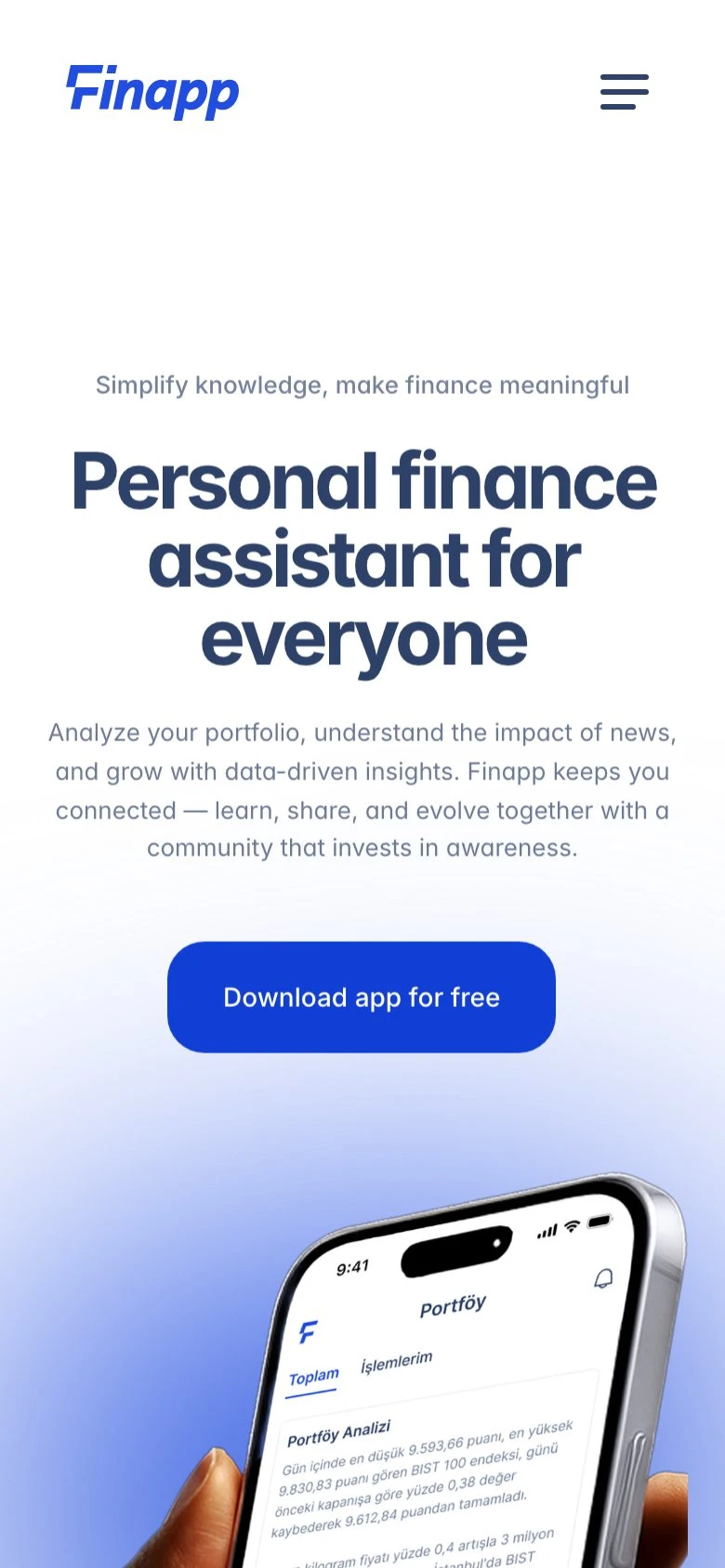 Finapp mobile view